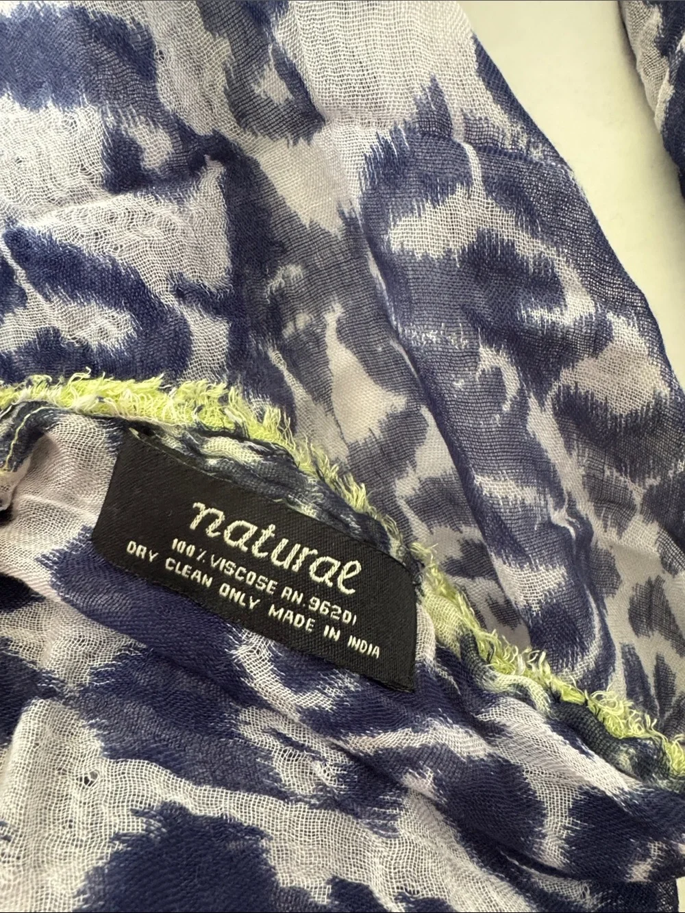 Anthology Lightweight Navy and White Animal-Print Infinity Scarf with Green Trim
